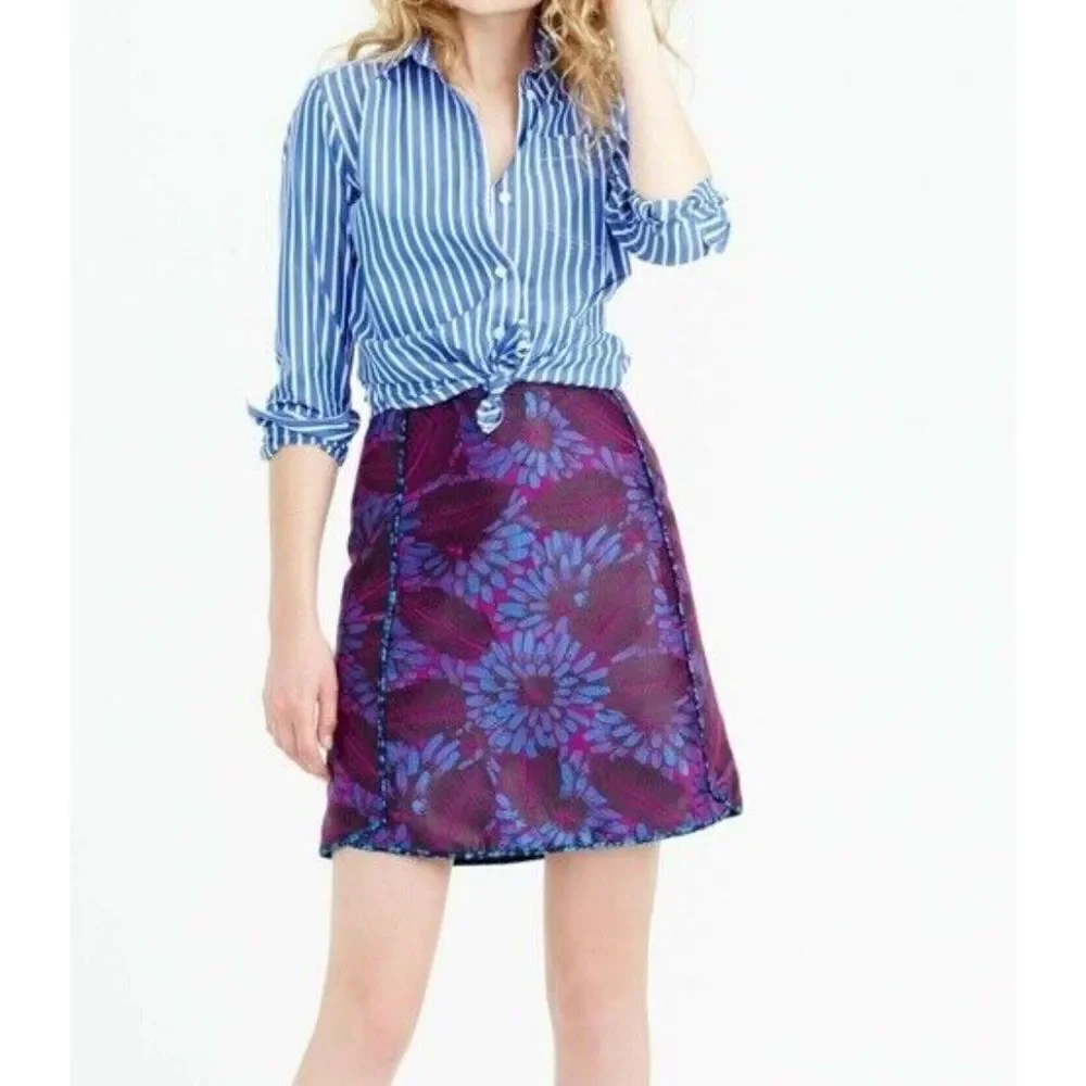 J. Crew Floral Jacquard Mini Skirt‎ Size 4 Purple Midnight Embroidered NWT